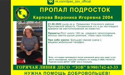 В Ярославской области без вести пропала 18-летняя девушка